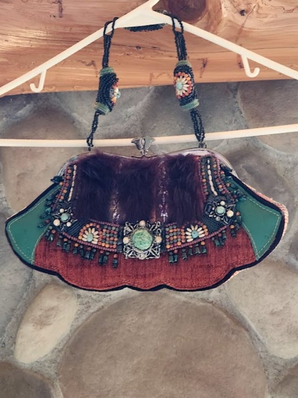 Mary Frances Burnt Orange & Green Beaded Clutch - Artisan Handcrafted!